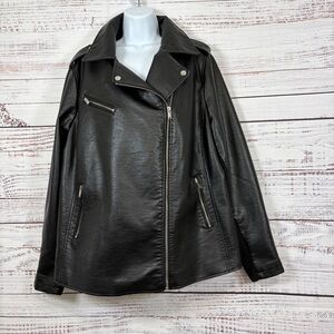 Lane Bryant Black Faux Leather Zip Moto Jacket